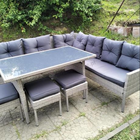 Szary narożnik technorattan 190x190cm i 3 pufy Torino Corner XL Grey