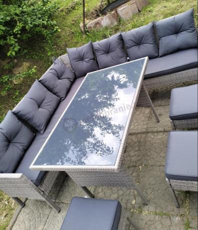 Szary narożnik technorattan 190x190cm i 3 pufy Torino Corner XL Grey