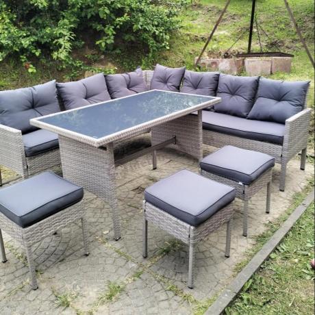 Szary narożnik technorattan 190x190cm i 3 pufy Torino Corner XL Grey