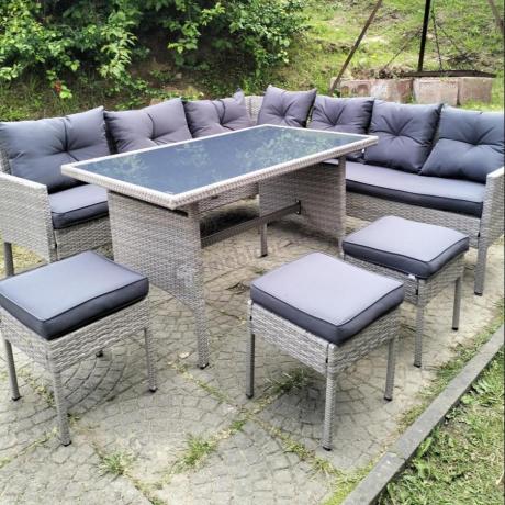 Szary narożnik technorattan 190x190cm i 3 pufy Torino Corner XL Grey