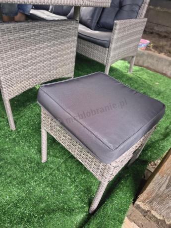 Szary narożnik z technorattanu 190x140cm ze stołem obiadowym i pufami Torino Corner Grey