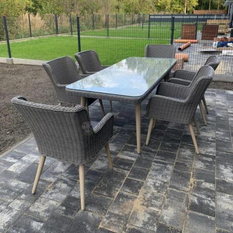 Szary zestaw mebli obiadowych dla 8 osób ze stołem 220cm Tonitto Dining 8+1