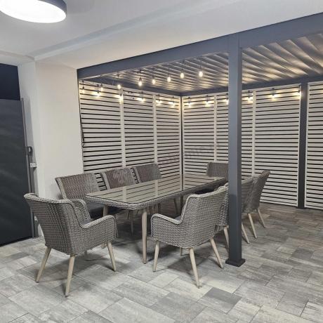 Szary zestaw mebli obiadowych dla 8 osób ze stołem 220cm Tonitto Dining 8+1