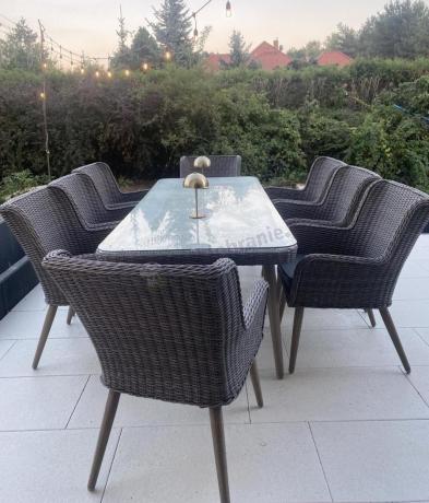 Szary zestaw mebli obiadowych dla 8 osób ze stołem 220cm Tonitto Dining 8+1