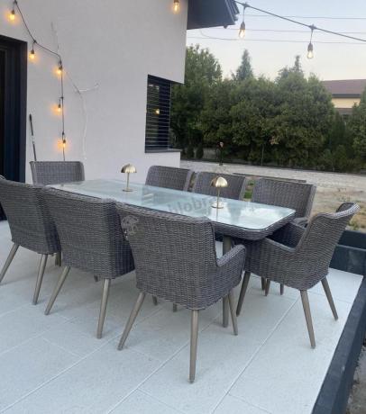 Szary zestaw mebli obiadowych dla 8 osób ze stołem 220cm Tonitto Dining 8+1