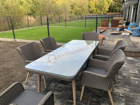 Szary zestaw mebli obiadowych dla 8 osób ze stołem 220cm Tonitto Dining 8+1