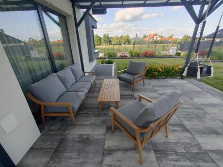 Szary zestaw mebli ogrodowych dla 5 osób z sofą 200cm - Else Set - Grey