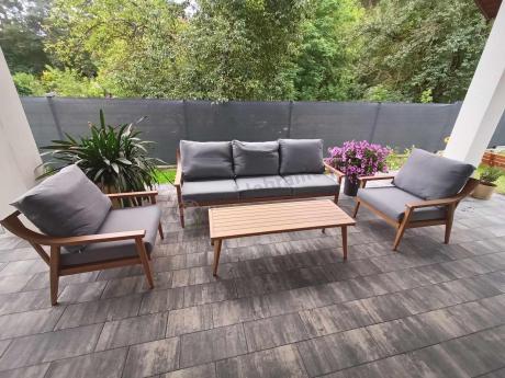 Szary zestaw mebli ogrodowych dla 5 osób z sofą 200cm - Else Set - Grey
