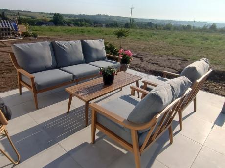 Szary zestaw mebli ogrodowych dla 5 osób z sofą 200cm - Else Set - Grey