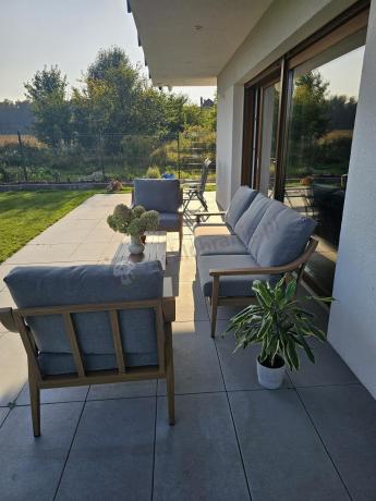 Szary zestaw mebli ogrodowych dla 5 osób z sofą 200cm - Else Set - Grey