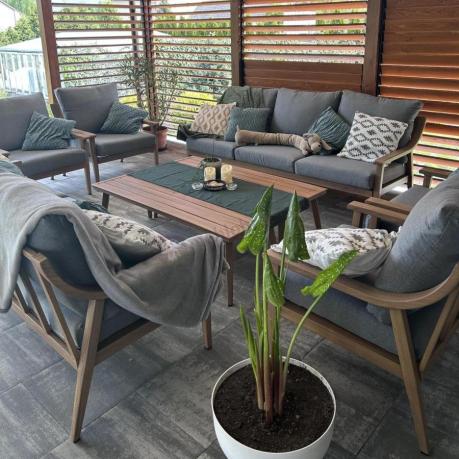 Szary zestaw mebli ogrodowych dla 5 osób z sofą 200cm - Else Set - Grey