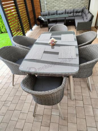 Szary zestaw obiadowy na taras na 6 osób Cioso Dining 6+1 - Grey