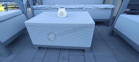 Szary zestaw ogrodowy dla 5 osób sofa, fotele, skrzynia Scandi Linea