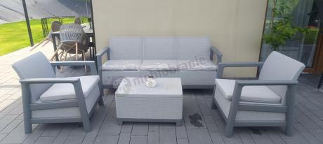 Szary zestaw ogrodowy dla 5 osób sofa, fotele, skrzynia Scandi Linea