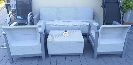 Szary zestaw ogrodowy dla 5 osób sofa, fotele, skrzynia Scandi Linea