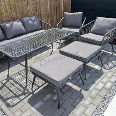 Szary zestaw rattanowy dla 7 osób na taras Torgiano Dining