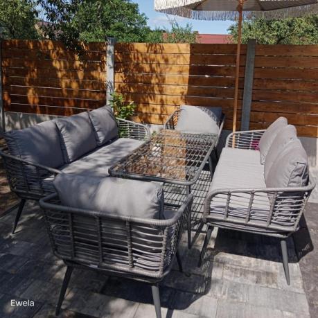 Szary zestaw rattanowy dla 8 osób na taras Torgiano Grande