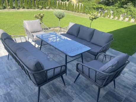 Szary zestaw rattanowy dla 8 osób na taras Torgiano Grande
