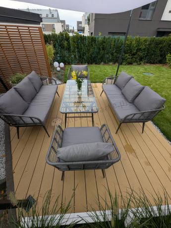 Szary zestaw rattanowy dla 8 osób na taras Torgiano Grande