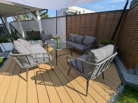 Szary zestaw rattanowy dla 8 osób na taras Torgiano Grande