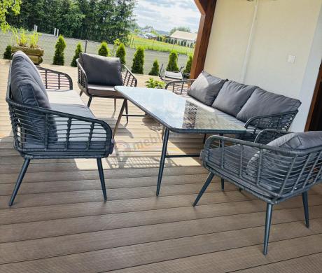 Szary zestaw rattanowy dla 8 osób na taras Torgiano Grande