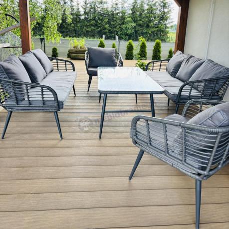 Szary zestaw rattanowy dla 8 osób na taras Torgiano Grande