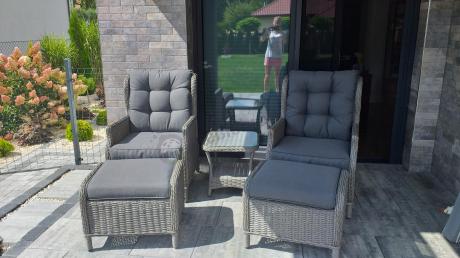 Szary zestaw wypoczynkowy na taras Laritto Duo z regulowanymi fotelami - Grey