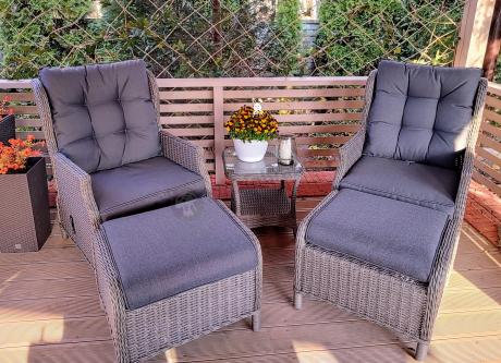 Szary zestaw wypoczynkowy na taras Laritto Duo z regulowanymi fotelami - Grey