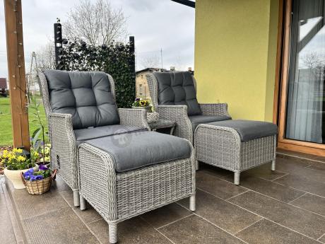 Szary zestaw wypoczynkowy na taras Laritto Duo z regulowanymi fotelami - Grey