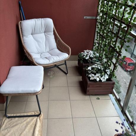 Technorattanowe meble na taras w stylu boho - 2 fotele z podnóżkami - Torgiano Duo - Brown