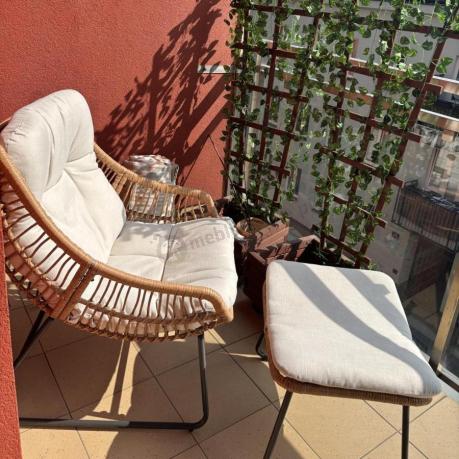 Technorattanowe meble na taras w stylu boho - 2 fotele z podnóżkami - Torgiano Duo - Brown