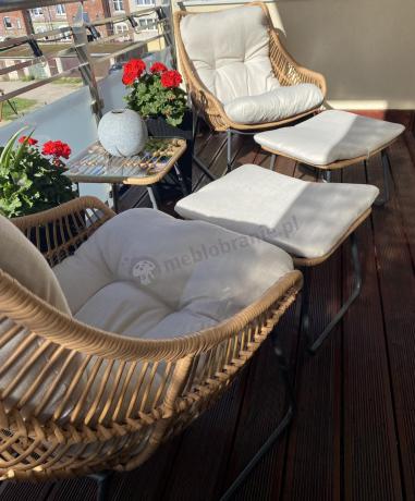 Technorattanowe meble na taras w stylu boho - 2 fotele z podnóżkami - Torgiano Duo - Brown