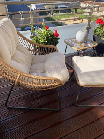 Technorattanowe meble na taras w stylu boho - 2 fotele z podnóżkami - Torgiano Duo - Brown