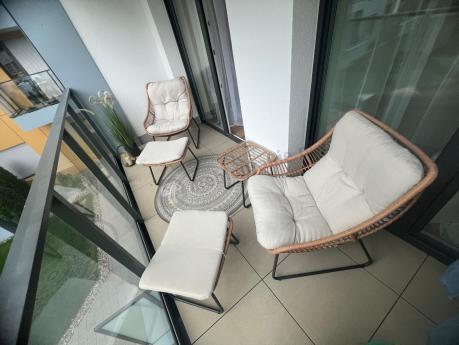 Technorattanowe meble na taras w stylu boho - 2 fotele z podnóżkami - Torgiano Duo - Brown