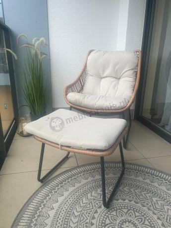 Technorattanowe meble na taras w stylu boho - 2 fotele z podnóżkami - Torgiano Duo - Brown