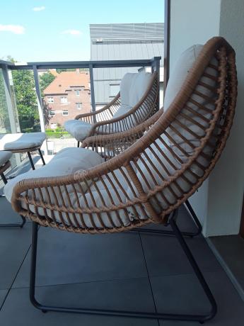 Technorattanowe meble na taras w stylu boho - 2 fotele z podnóżkami - Torgiano Duo - Brown