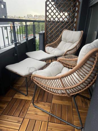 Technorattanowe meble na taras w stylu boho - 2 fotele z podnóżkami - Torgiano Duo - Brown