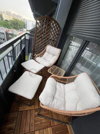 Technorattanowe meble na taras w stylu boho - 2 fotele z podnóżkami - Torgiano Duo - Brown