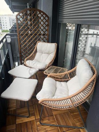 Technorattanowe meble na taras w stylu boho - 2 fotele z podnóżkami - Torgiano Duo - Brown