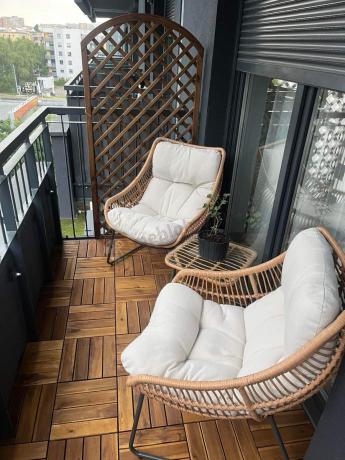 Technorattanowe meble na taras w stylu boho - 2 fotele z podnóżkami - Torgiano Duo - Brown