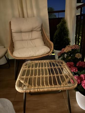 Technorattanowe meble na taras w stylu boho - 2 fotele z podnóżkami - Torgiano Duo - Brown