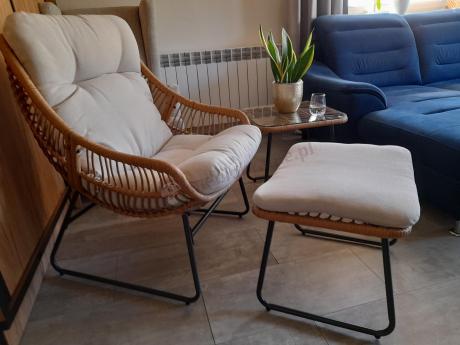 Technorattanowe meble na taras w stylu boho - 2 fotele z podnóżkami - Torgiano Duo - Brown