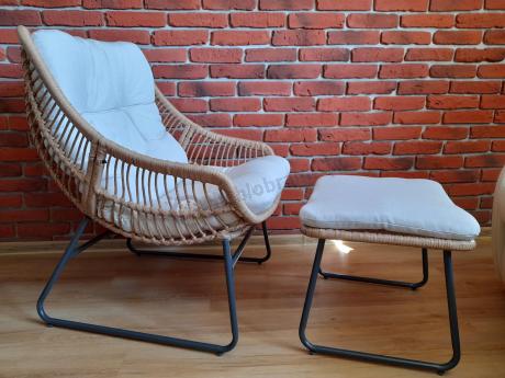 Technorattanowe meble na taras w stylu boho - 2 fotele z podnóżkami - Torgiano Duo - Brown