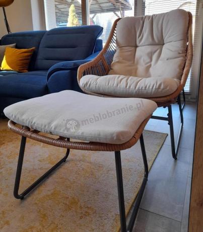 Technorattanowe meble na taras w stylu boho - 2 fotele z podnóżkami - Torgiano Duo - Brown