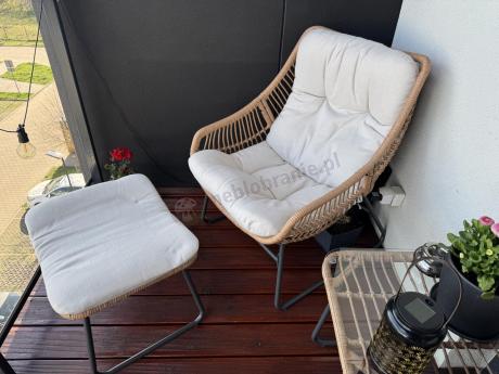 Technorattanowe meble na taras w stylu boho - 2 fotele z podnóżkami - Torgiano Duo - Brown