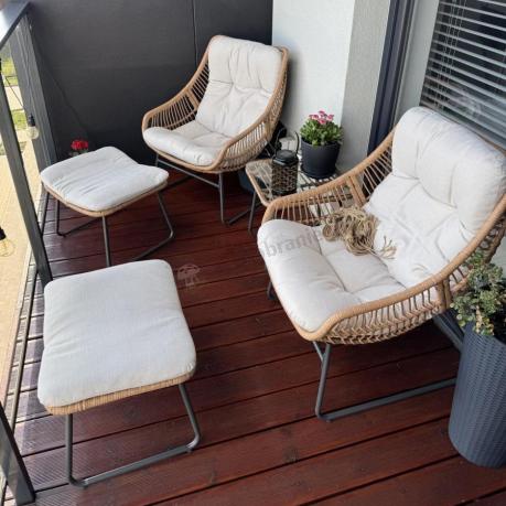 Technorattanowe meble na taras w stylu boho - 2 fotele z podnóżkami - Torgiano Duo - Brown