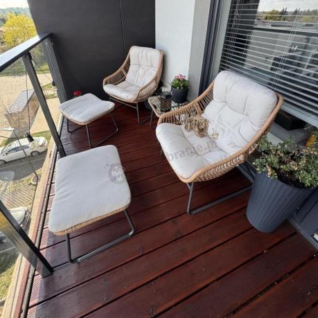 Technorattanowe meble na taras w stylu boho - 2 fotele z podnóżkami - Torgiano Duo - Brown