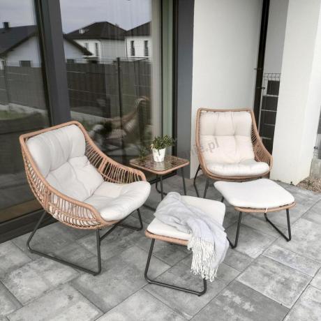 Technorattanowe meble na taras w stylu boho - 2 fotele z podnóżkami - Torgiano Duo - Brown