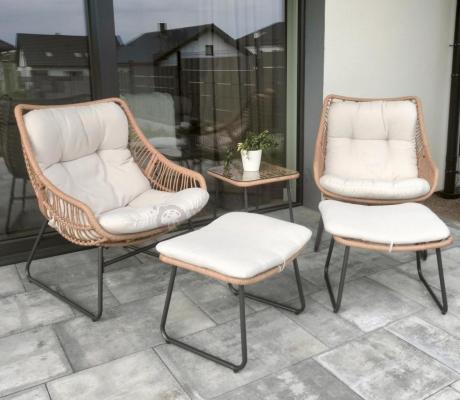 Technorattanowe meble na taras w stylu boho - 2 fotele z podnóżkami - Torgiano Duo - Brown