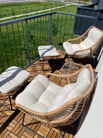 Technorattanowe meble na taras w stylu boho - 2 fotele z podnóżkami - Torgiano Duo - Brown